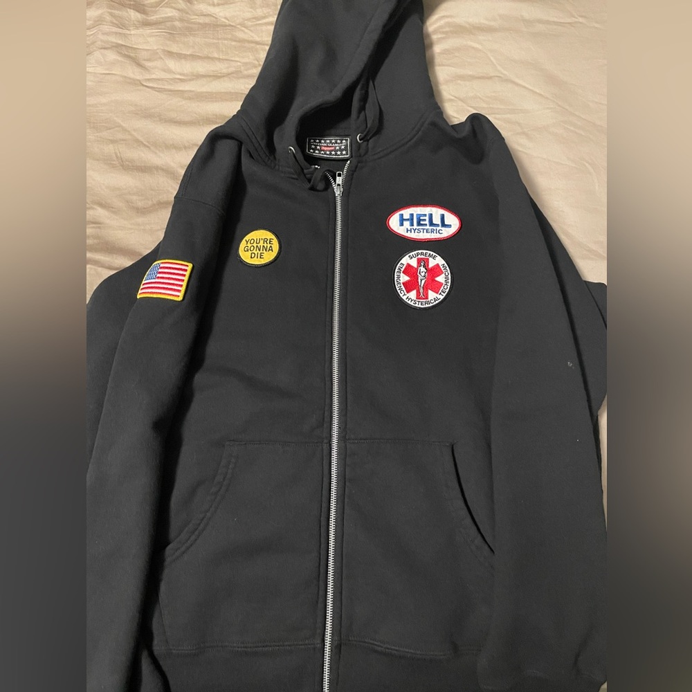 Mens Authentic Supreme x Hell Hysteric full zip patch hoodie